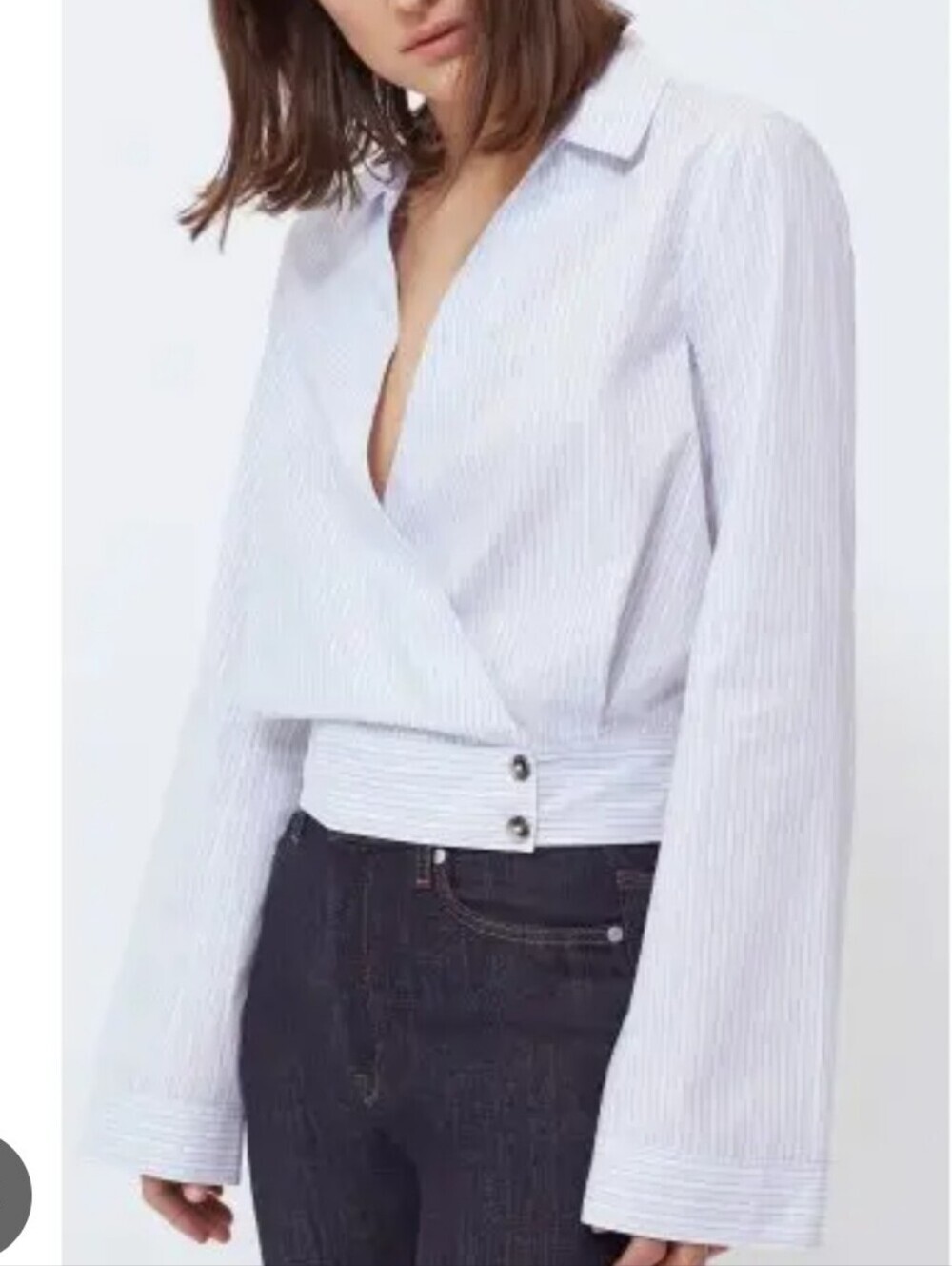 BLDWN/Baldwin-"Isla" Wrap Top in Skylight Optic White Stripe-Size Medium